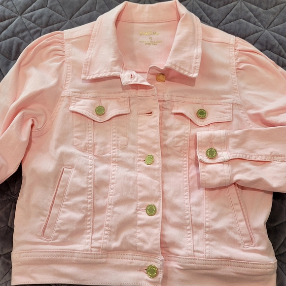 LILLY PULITZER Laylani Fitted Puff Sleeves Denim Jacket pink size small - Picture 15 of 16